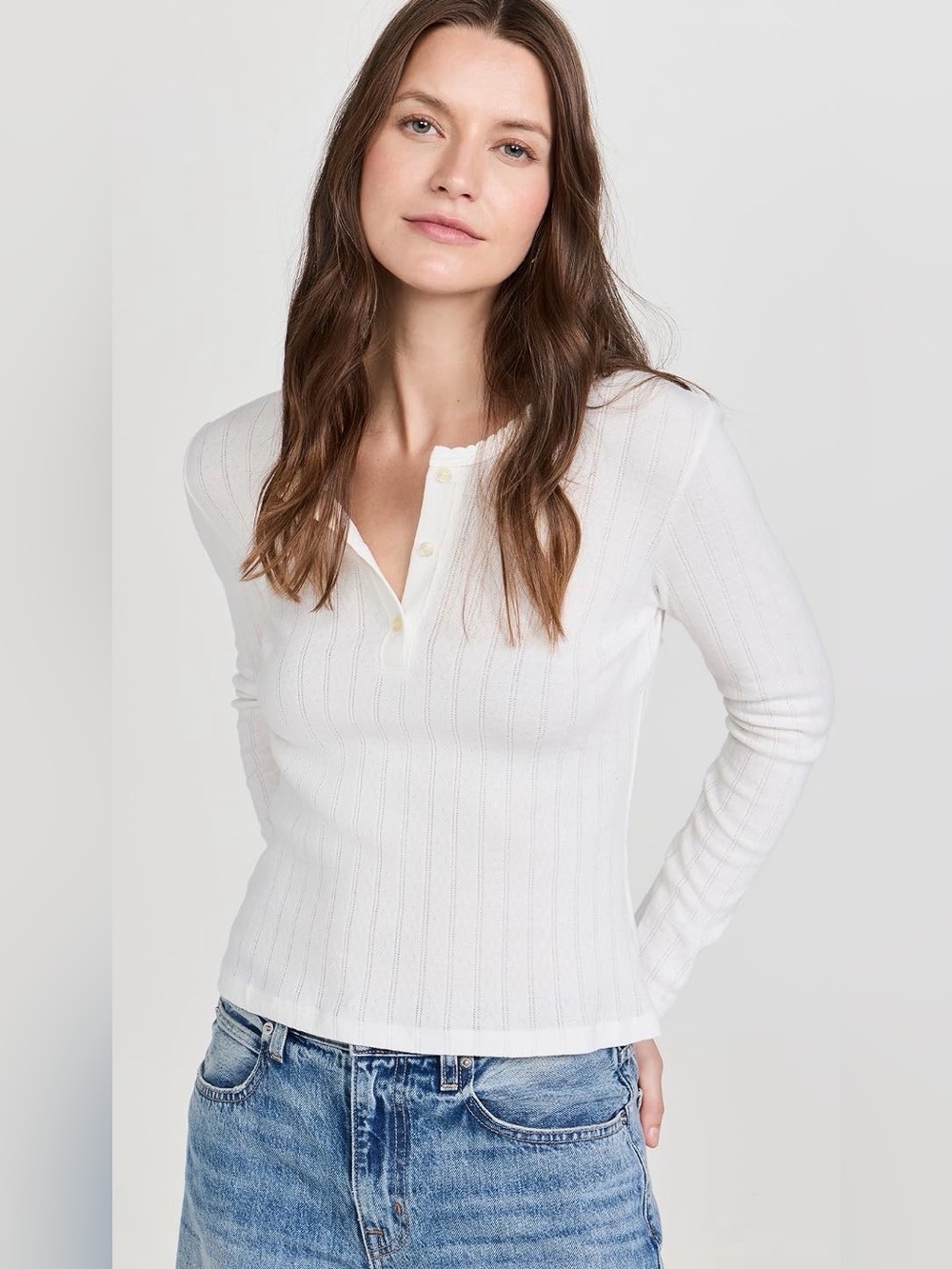 Pointelle Long Sleeve Henley